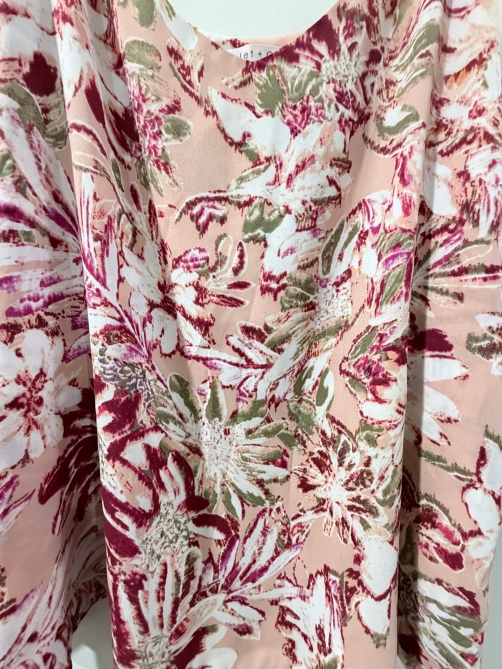 Pink Floral Blouse with Burgundy and Olive Accents